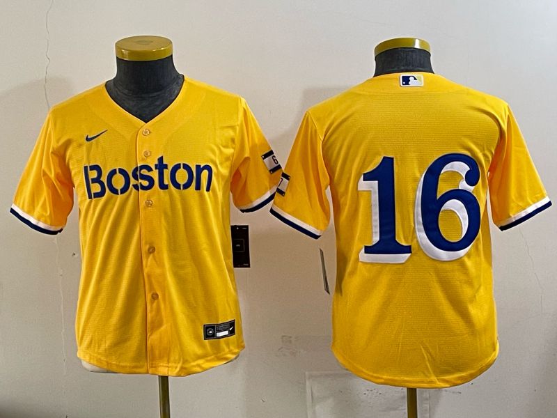 Youth 2025 Boston Red Sox 16 No Name Yellow Nike MLB Jersey 08